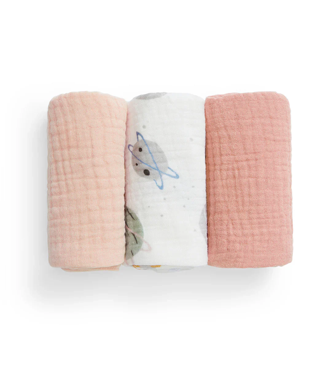 Baby Bath Bundle | Hooded Towel, Wash Cloth | Blush Rocket | White Rocket - Image 3