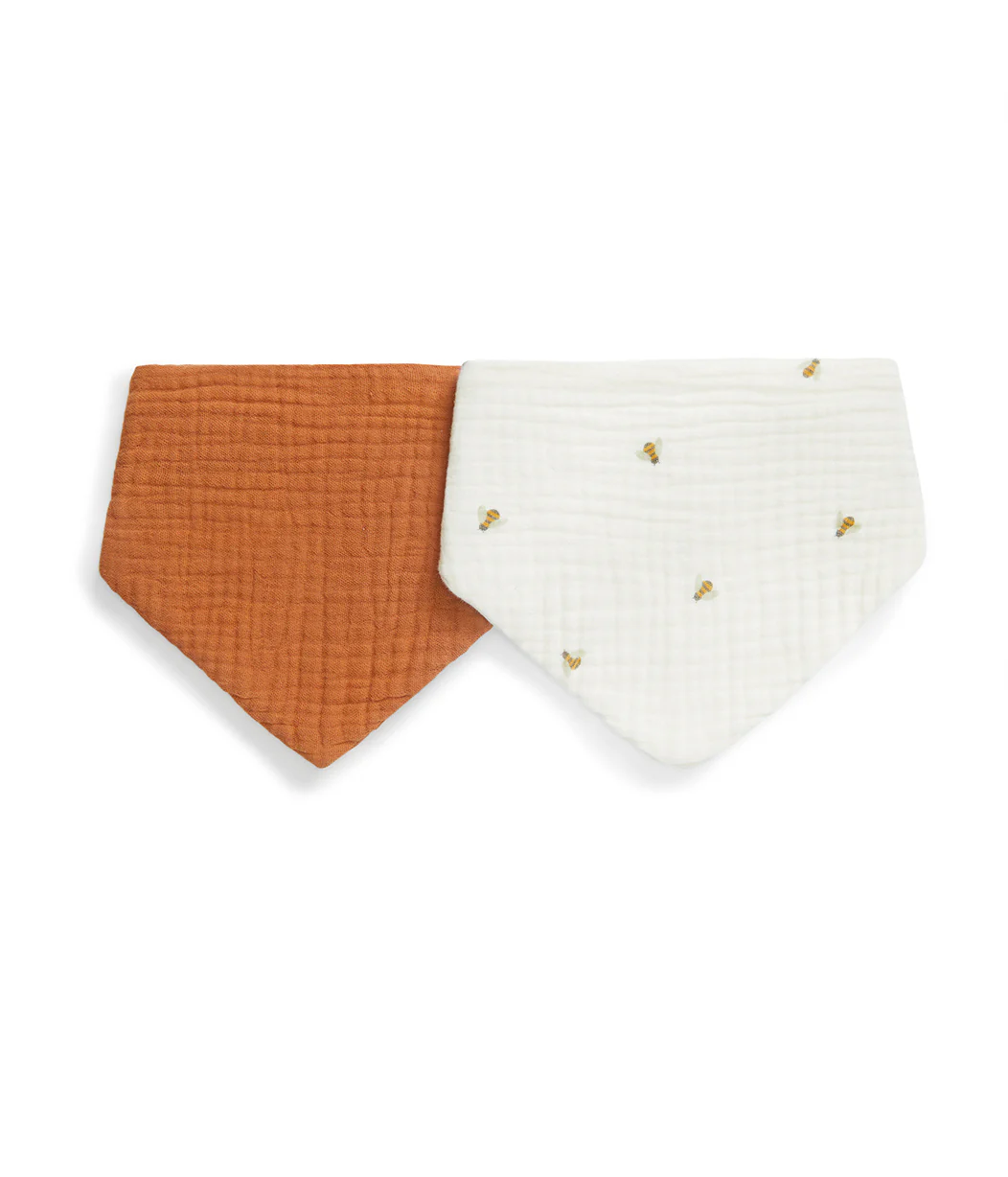 Bib 2 Pack Muslin Cream Bees - Image 4