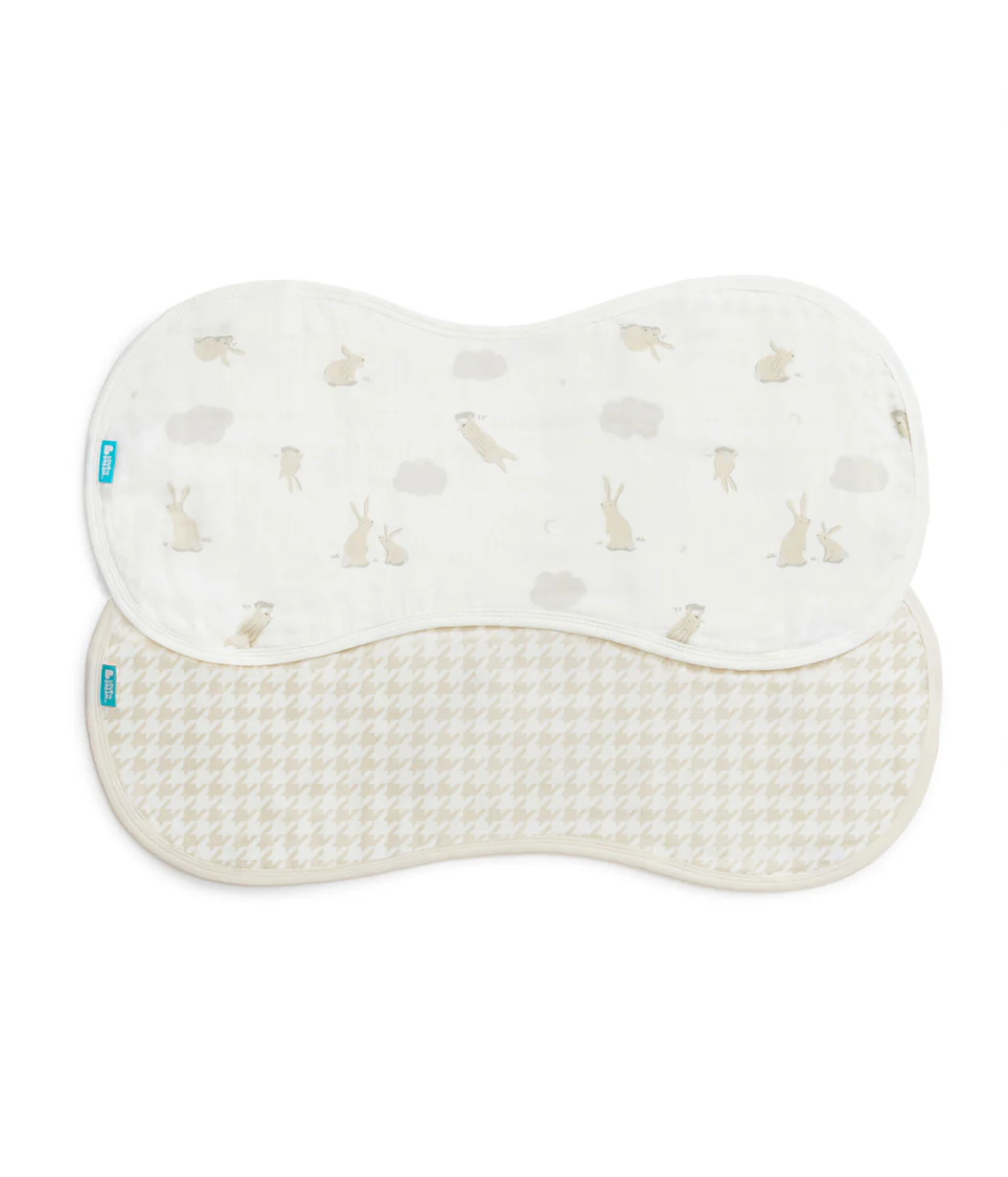 Burp Cloth 2 Pack Muslin White Cloud Bunnies