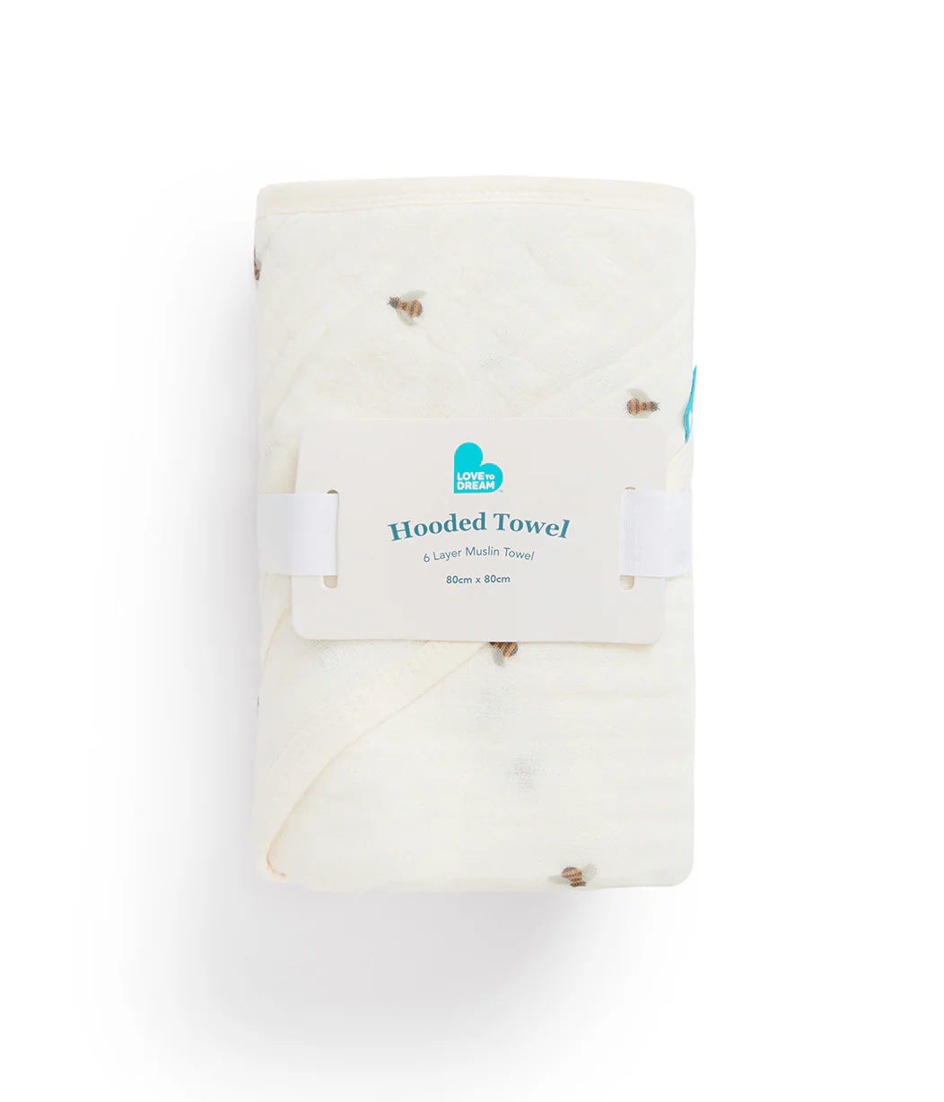 Hooded Towel Muslin Cream Bees