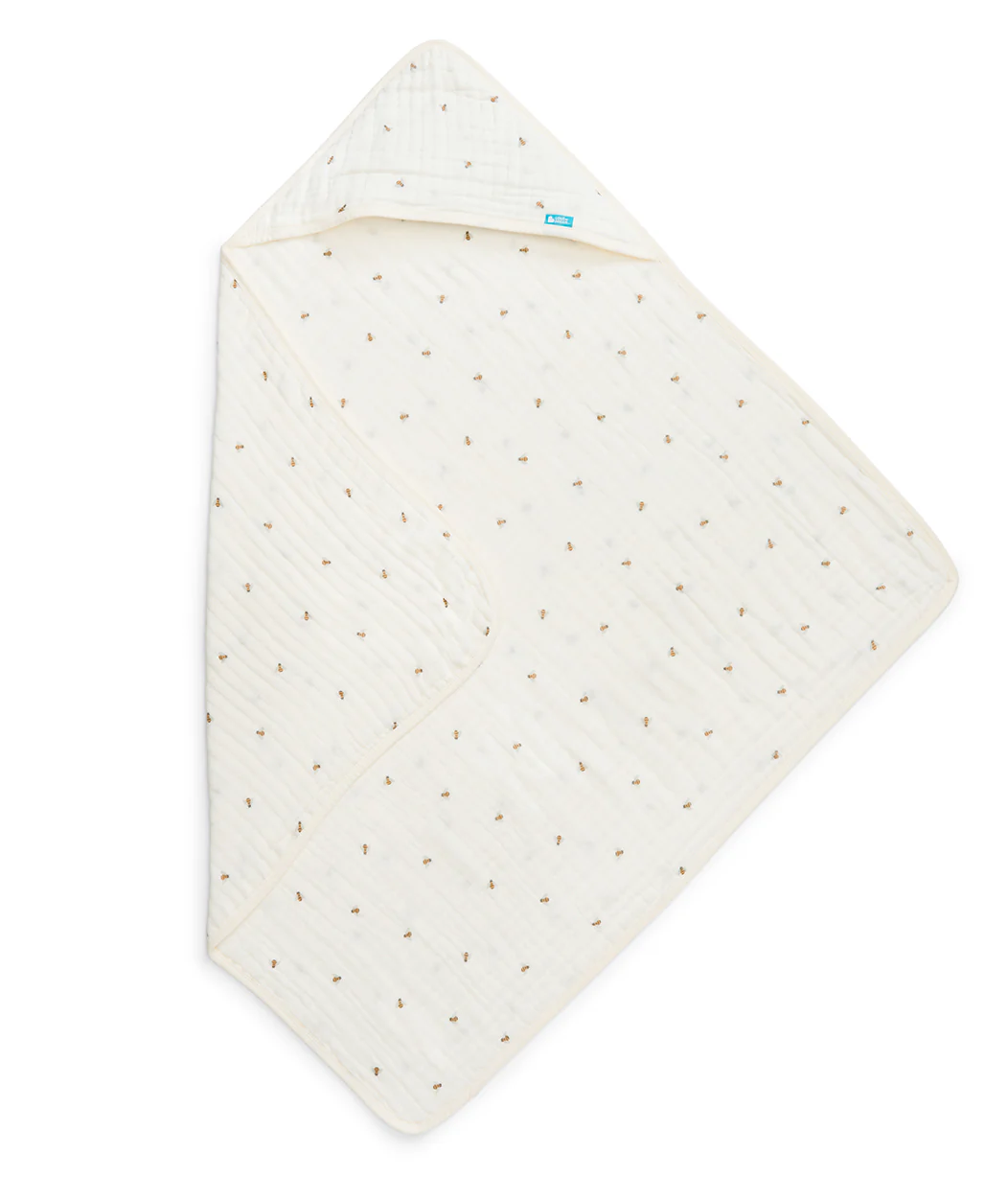 Hooded Towel Muslin Cream Bees - Image 2