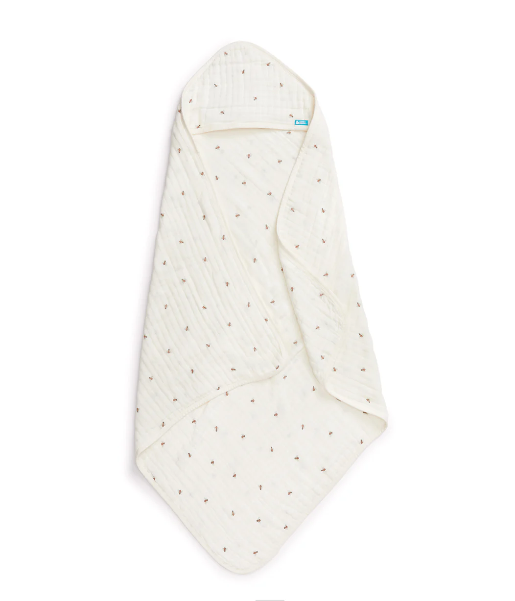 Hooded Towel Muslin Cream Bees - Image 3