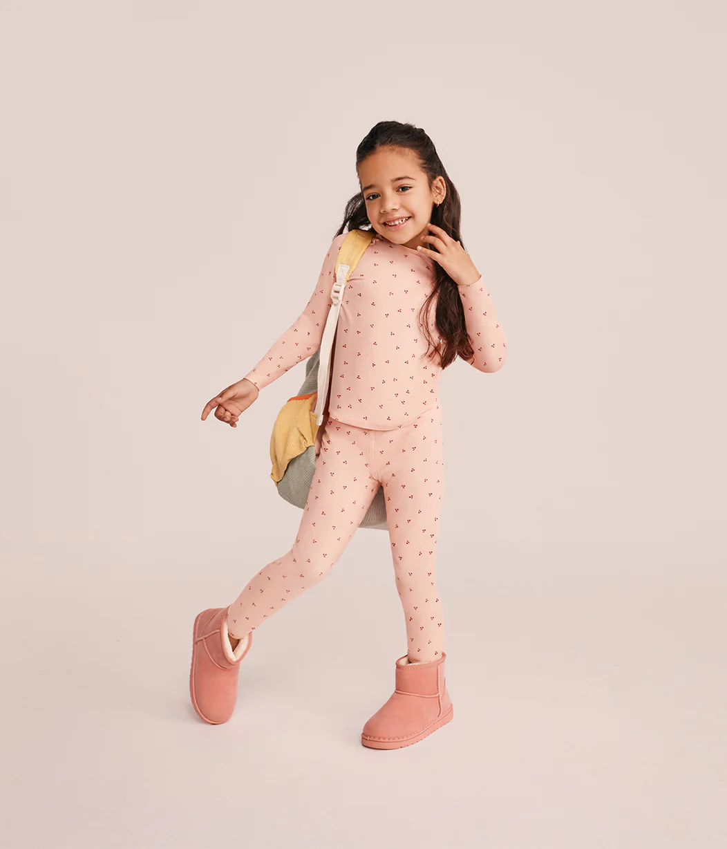 Kids Pajama Set Long Sleeve Snug Fit Viscose from Bamboo Blush Cherries - Image 4