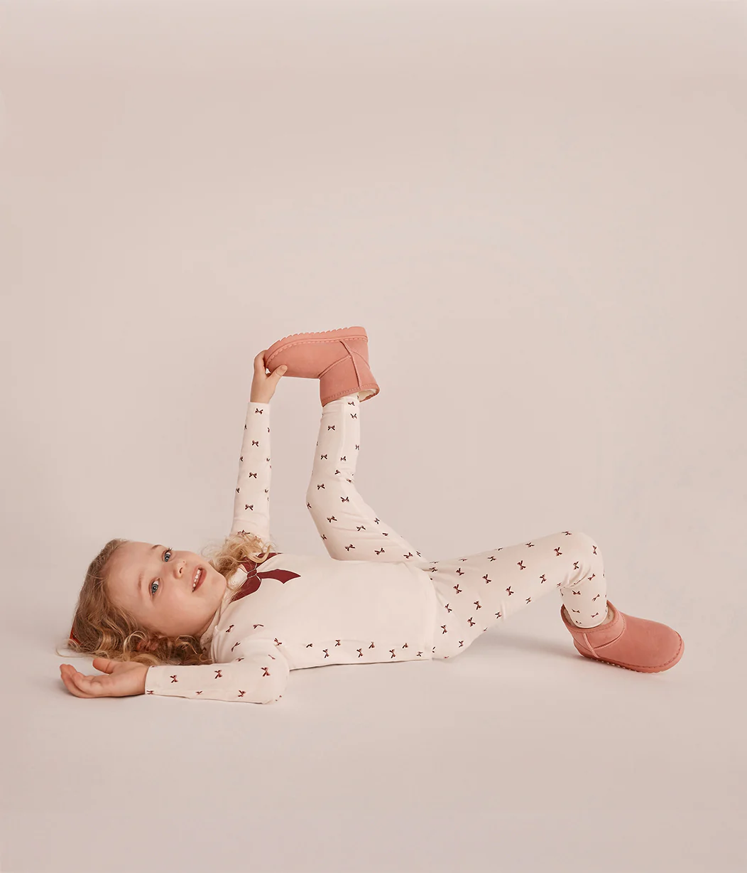 Kids Pajama Set Long Sleeve Snug Fit Viscose from Bamboo Cream Bows - Image 4
