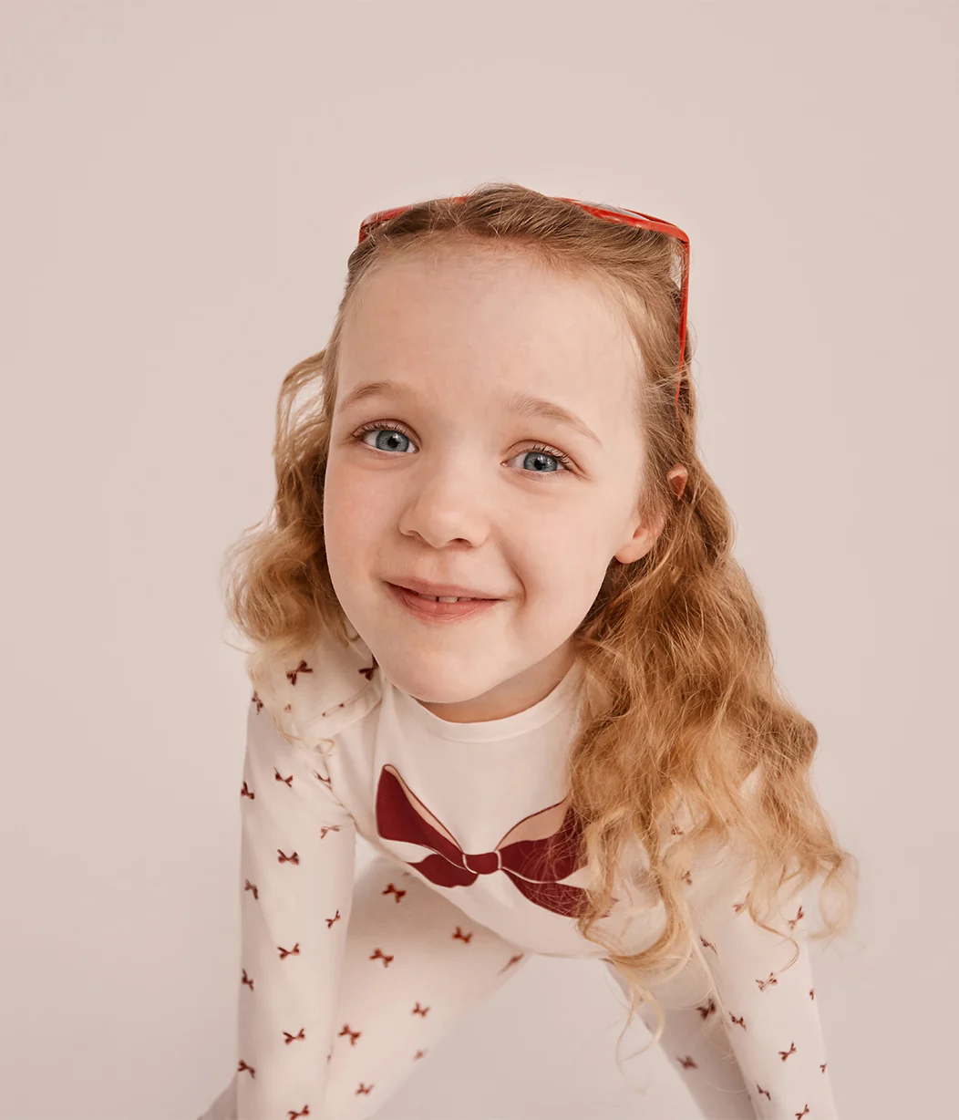 Kids Pajama Set Long Sleeve Snug Fit Viscose from Bamboo Cream Bows - Image 5
