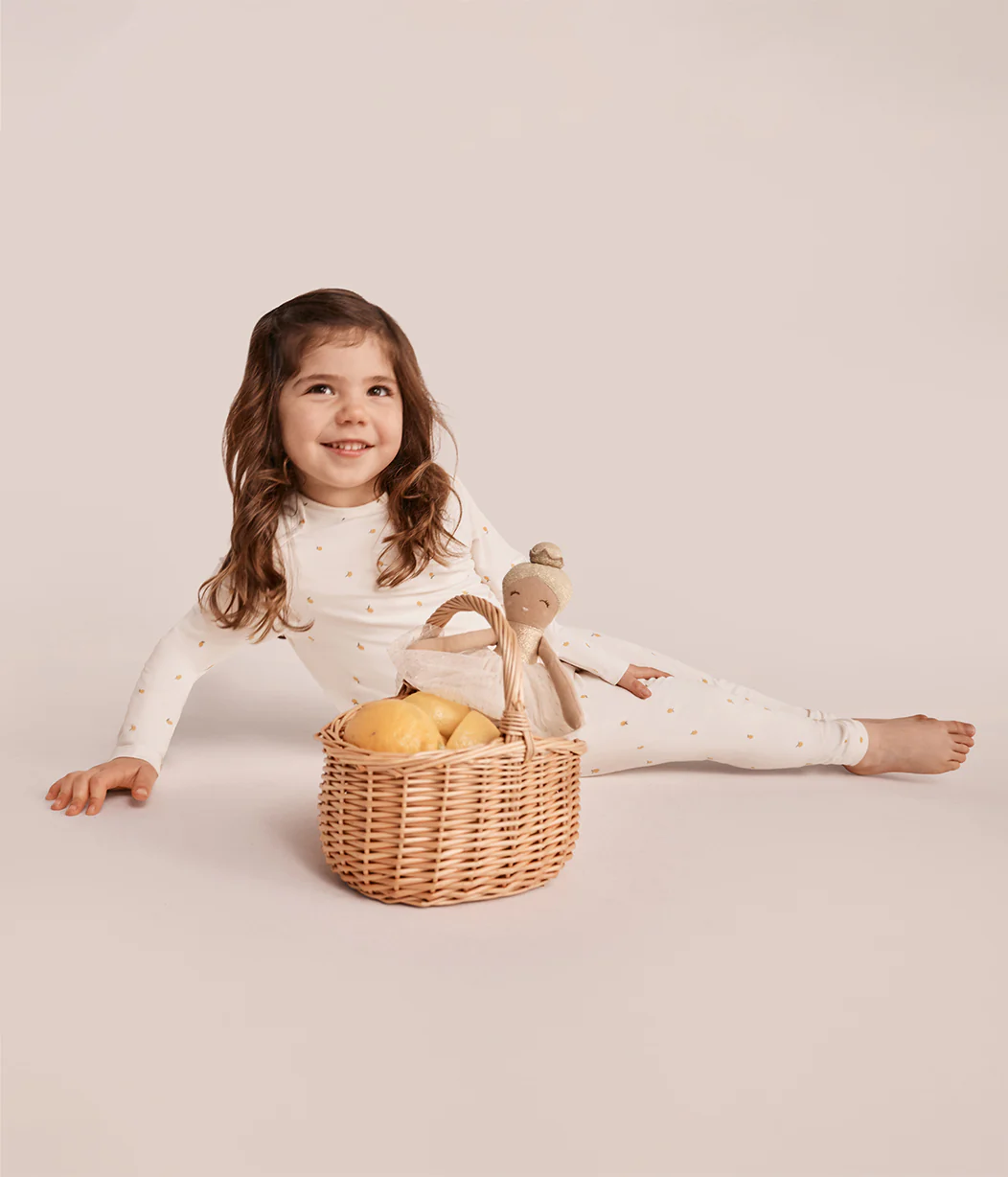 Kids Pajama Set Long Sleeve Snug Fit Viscose from Bamboo Cream Lemons - Image 5