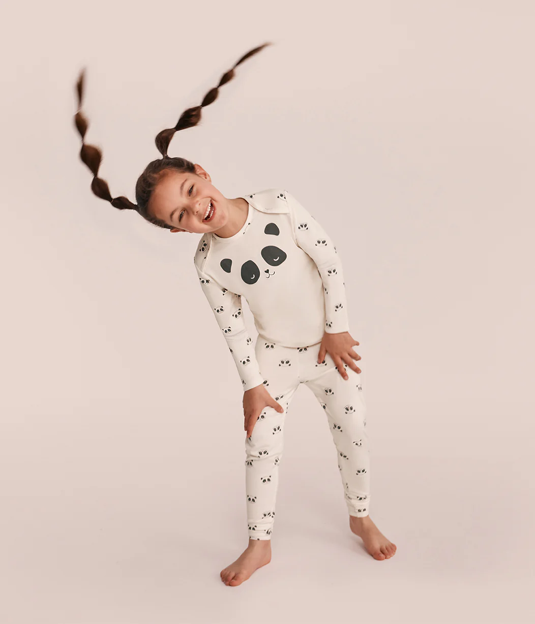 Kids Pajama Set Long Sleeve Snug Fit Viscose from Bamboo Cream Sleepy Pandas - Image 5