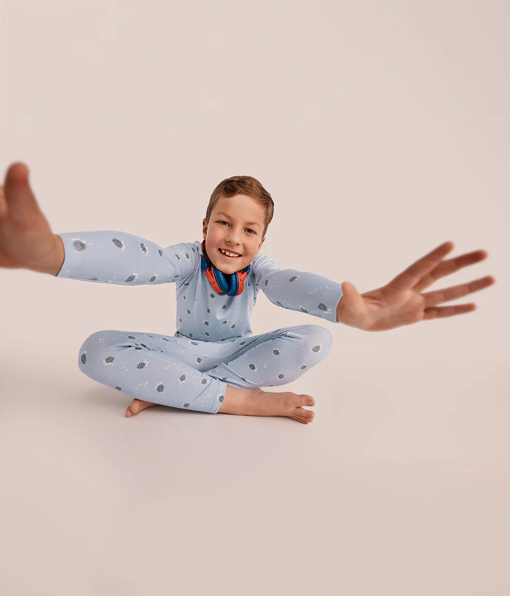 Kids Pajama Set Long Sleeve Snug Fit Viscose from Bamboo Mist Blue Turtally - Image 4