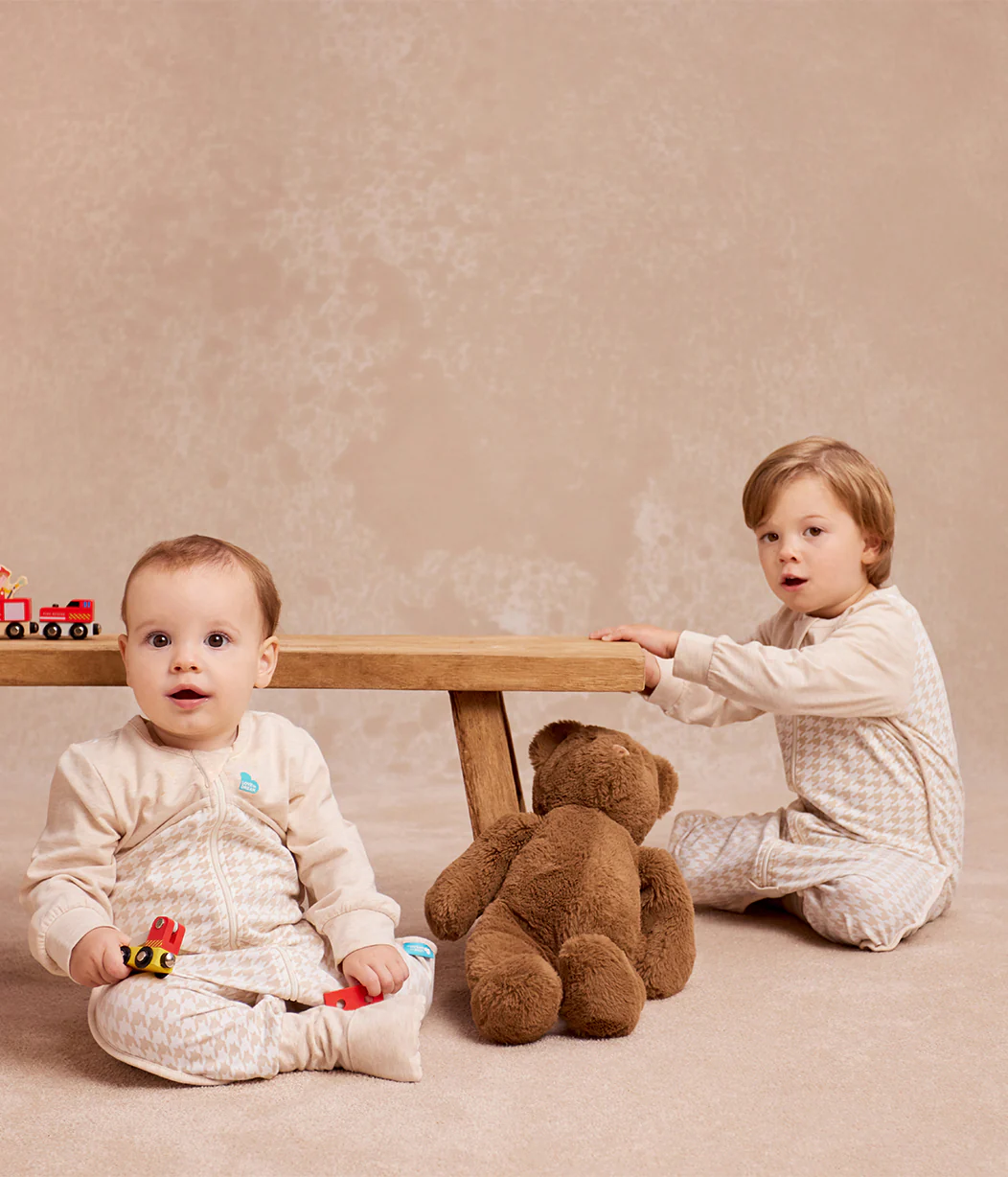 Sleep Suit Long Sleeve 1.0 TOG Cotton Tan Houndstooth - Image 6