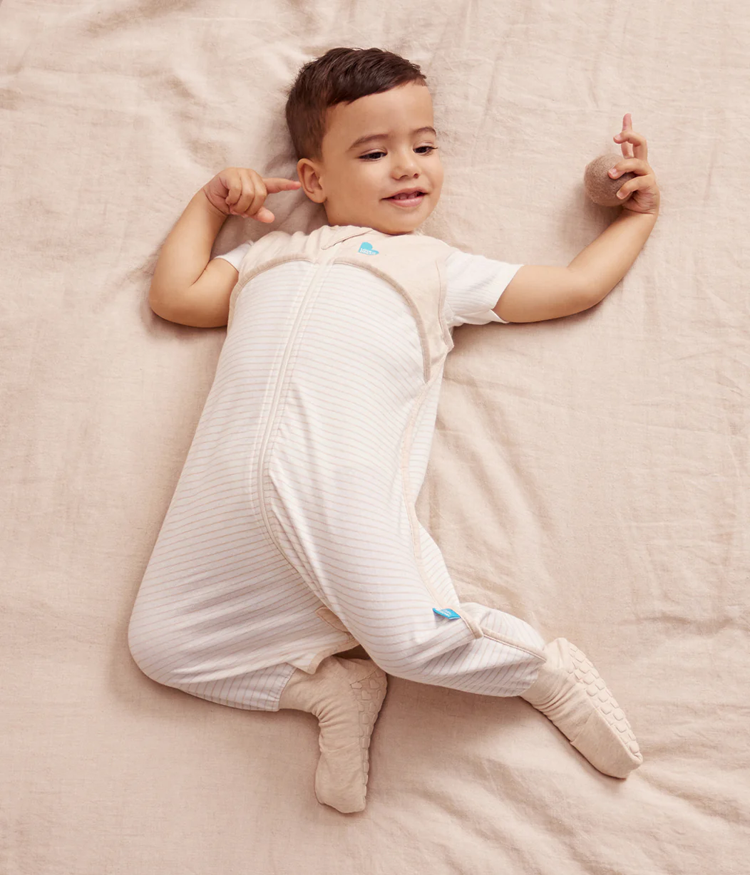 Sleep Suit Sleeveless 0.2 TOG Cotton Tan Breton Stripe - Image 5