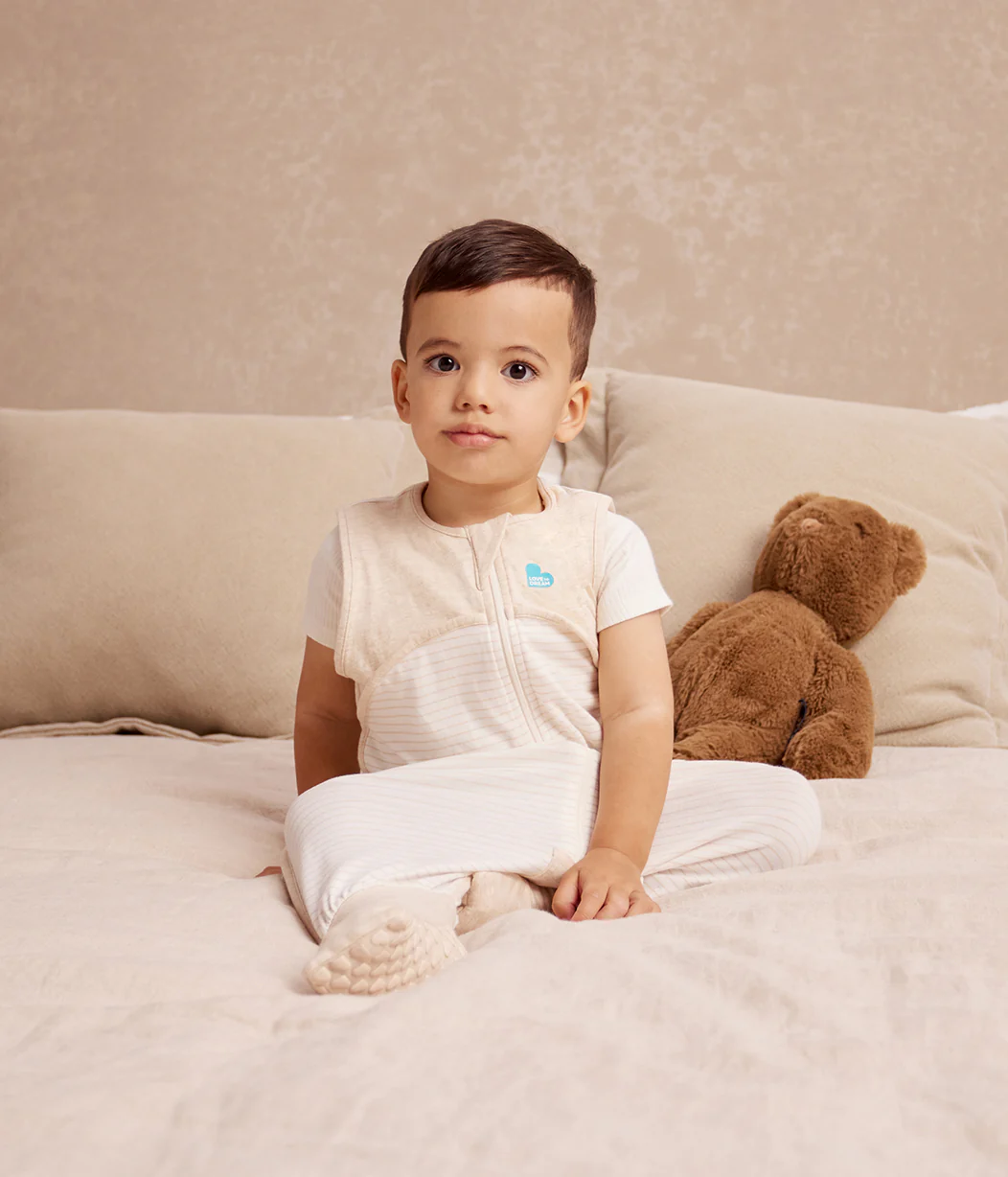 Sleep Suit Sleeveless 0.2 TOG Cotton Tan Breton Stripe - Image 6