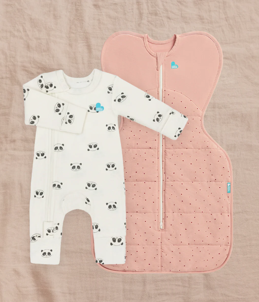 Swaddle Up & Romper Bundle | 2.5 TOG | Rose Pebble | Cream Sleepy Pandas